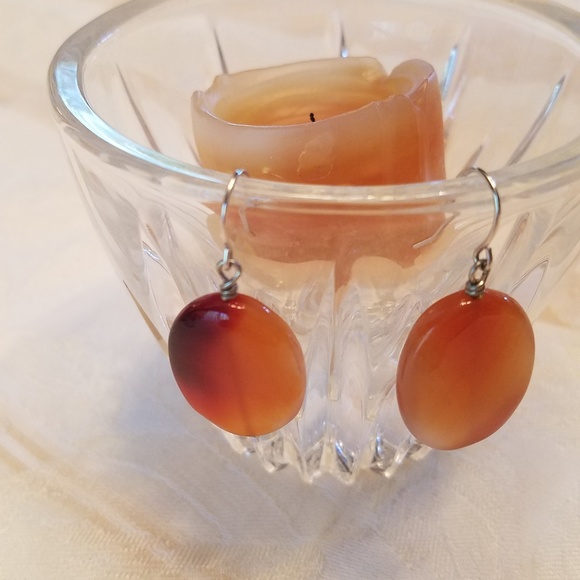 Amber Stone and Sterling Silver Earrings - Picture 1 of 4